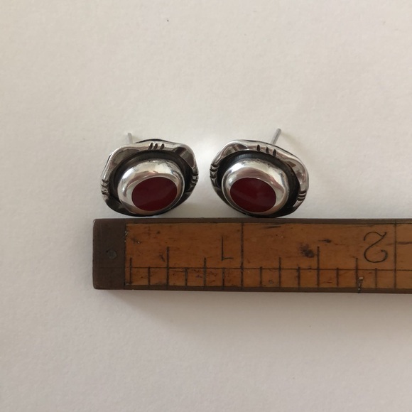 Sterling Silver & Red Stone Post Earrings – Southwestern Style! - Picture 5 of 5